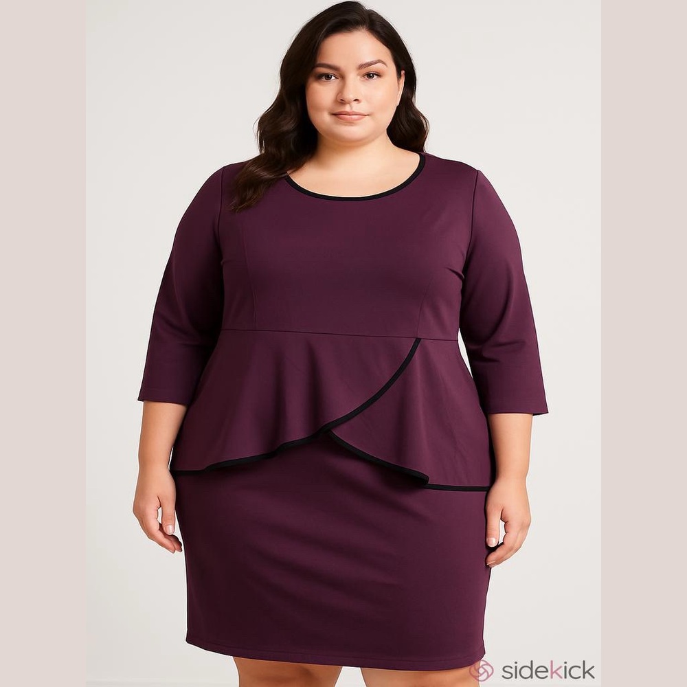 NEW Plus Size Career Vintage 3/4 Sleeve Peplum Pencil Dress 2X
